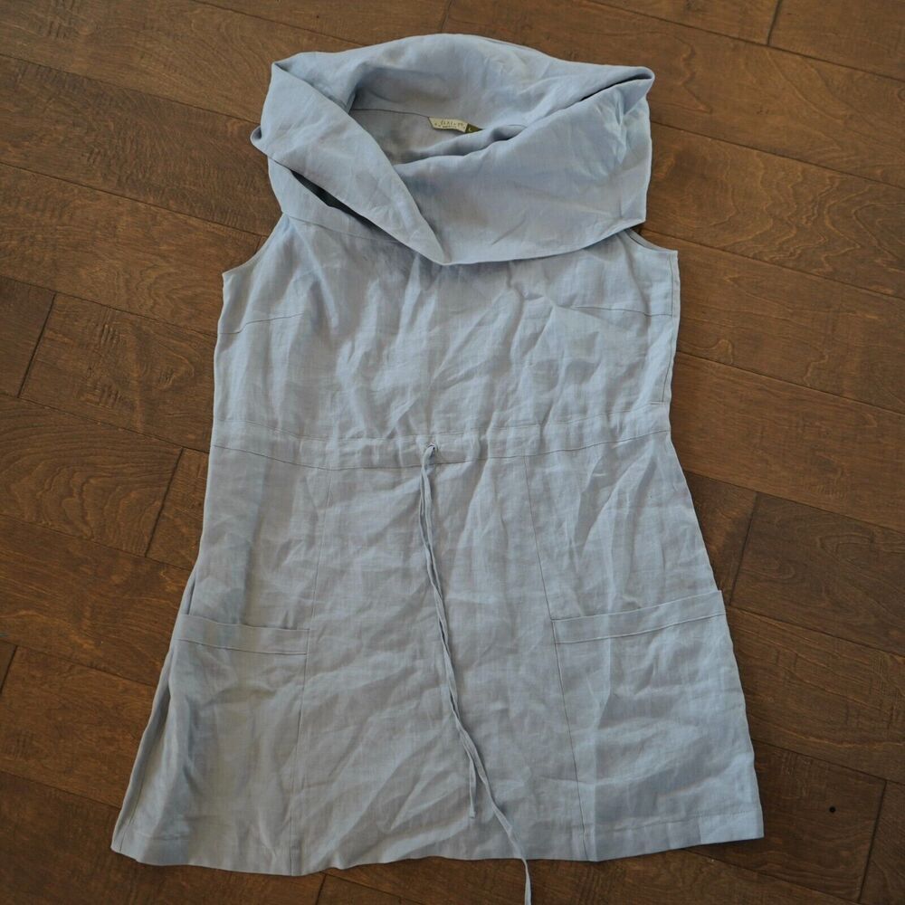 CHALET‎ 100% Linen Blue Tunic Dress Large Draw String Lagenlook